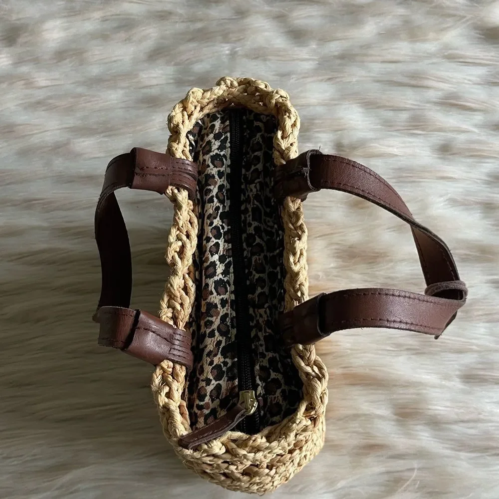 Express Y2K Straw Mini Handbag with Leather Straps